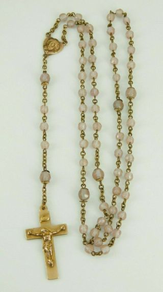 Vintage / Antique Victorian Gold Filled Saphiret Glass Rosary Necklace