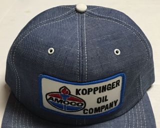 Vtg Koppinger Oil Denim Trucker Hat K Brand Made In The USA Patch Cap Amoco Gas 2