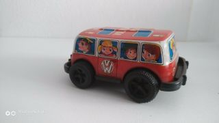 Volkswagen VW red Bus Tin toy car Japan Vintage Wind - Up 1970 ' s 3