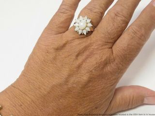 14k Gold Natural Australian Opal Diamond Ladies Ring Vintage Large Size 10 12