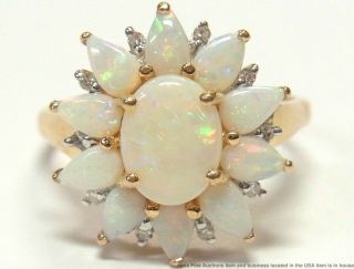 14k Gold Natural Australian Opal Diamond Ladies Ring Vintage Large Size 10
