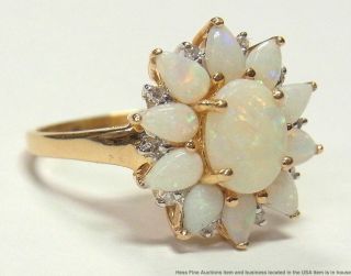 14k Gold Natural Australian Opal Diamond Ladies Ring Vintage Large Size 10 2