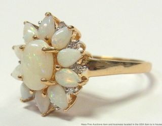 14k Gold Natural Australian Opal Diamond Ladies Ring Vintage Large Size 10 4
