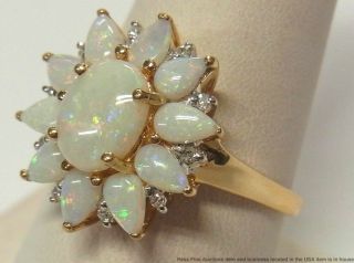 14k Gold Natural Australian Opal Diamond Ladies Ring Vintage Large Size 10 8