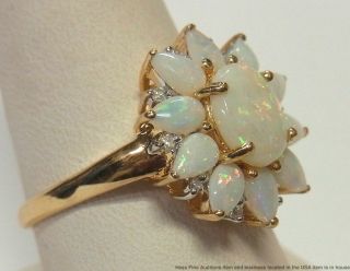 14k Gold Natural Australian Opal Diamond Ladies Ring Vintage Large Size 10 9