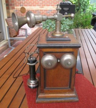 Rare British Western Electric Swing Arm Wooden Table Telephone C.  1900