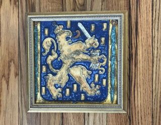 Architectural Tile Heraldic Lion Rampant Crown & Sword Pottery Framed Scotland