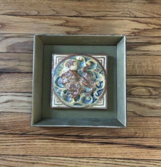 Architectural 6 " Tile 9 1/2 " Frame 3d Green Brown Ivory Tan Pottery Arts&crafts
