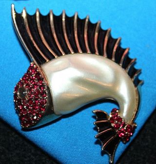 Outstanding Rare And Popular Crown Trifari Signed 2 Inch Enamel Fish Pin - Wow