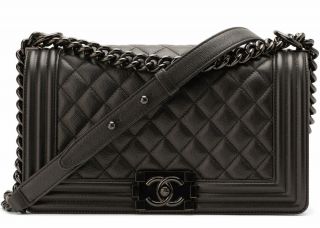 Rare Auth Chanel So Black Boy Black Caviar Quilted Flap Old Medium Sling Bag
