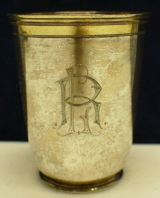 ANTIQUE HEAVY SILVER GERMAN CUP APPROX.  1790 ' S WITH INITIALS ENGRAVED 2