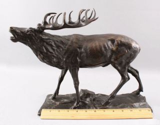 Large Antique Ferdinand Lugerth Austrian Bronze Sculpture Bull Elk