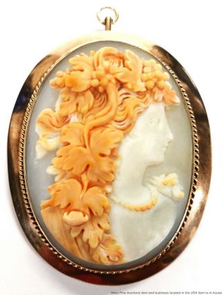 Rose Gold Huge Most Finely Carved Art Nouveau Cameo Pendant We Have Ever Had