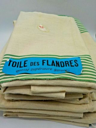 15 Vintage French Hemp Linen Towels Green Stripes Toile Des Flandres Napkins Nos