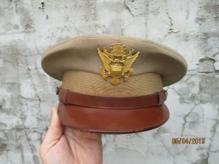 Vintage World War Ii Ww2 U.  S.  Officers Dress Hat With Visor Medal