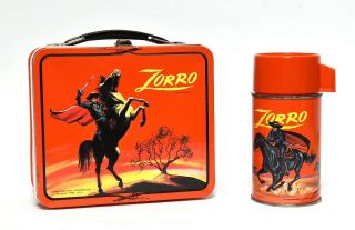 Vintage 1966 Zorro Metal Lunchbox With Thermos By Aladdin Very Good Cond.