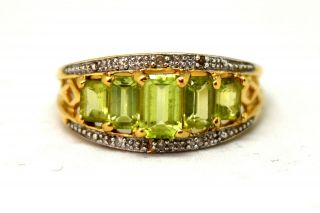 Vintage 14k Solid Gold,  Peridot And Diamond Ring Size 8
