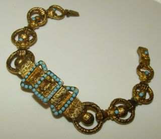 One Of A Kind,  Antique Georgian Buckle And Hands Bracelet With Fine Turquoise