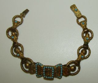 ONE OF A KIND,  ANTIQUE GEORGIAN BUCKLE AND HANDS BRACELET WITH FINE TURQUOISE 2