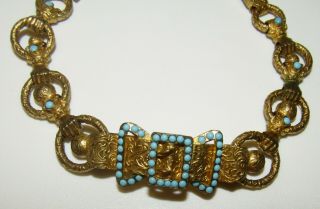 ONE OF A KIND,  ANTIQUE GEORGIAN BUCKLE AND HANDS BRACELET WITH FINE TURQUOISE 3