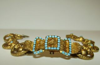 ONE OF A KIND,  ANTIQUE GEORGIAN BUCKLE AND HANDS BRACELET WITH FINE TURQUOISE 5