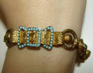 ONE OF A KIND,  ANTIQUE GEORGIAN BUCKLE AND HANDS BRACELET WITH FINE TURQUOISE 8
