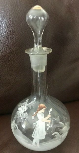 Mary Gregory Art Clear Decanter With Stopper Girl