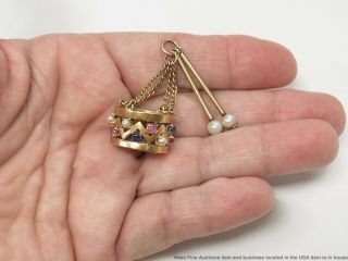 Vintage Large 14k Gold Ruby Sapphire Pearl Charm Marching Drum Drummer 12grams 12