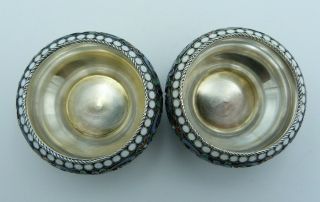2 Imperial Russian Silver & Enamel Salt Cellars & Spoons 1896 CK (Two Pair Set) 6
