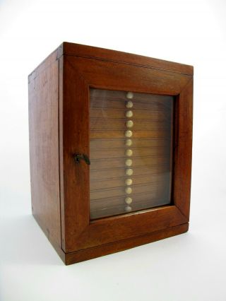 Collectors Antique Mahogany Microscope Slide Display Cabinet. 11