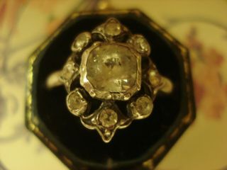 Pretty,  Rare 18th Century:foil Back Diamond Paste Stones Set Silver Ring