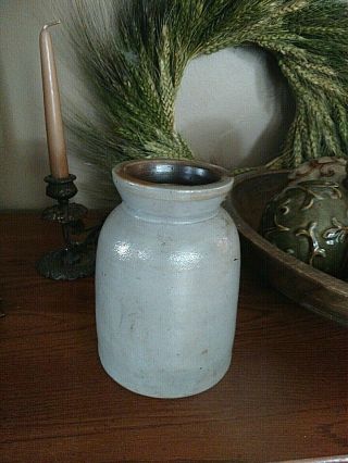 Vintage One Quart Salt Glazed Rustic Primitive Stoneware Crock