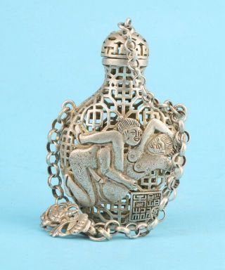 Unique China Tibetan Silver Snuff Bottle Hollow Men Women Love Crafts Gift