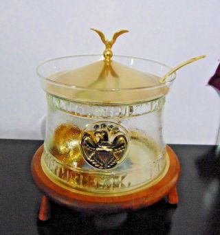 Rare Vintage Americana Gold Trmmed Glass Soup Tureen W/ Ladle & Warmer