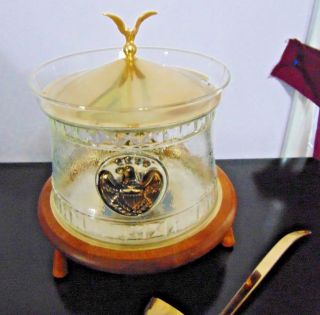RARE Vintage AMERICANA Gold Trmmed Glass Soup Tureen w/ Ladle & Warmer 3