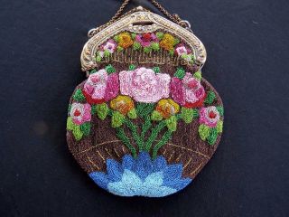 FRENCH ANTIQUE EDWARDIAN - 1920 ' S FINELY BEADED PURSE 8 