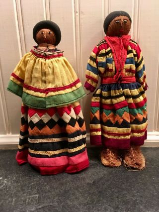 Vintage Florida Seminole Indian Cloth Dress Doll Pair Native American Palmetto