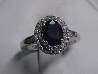 Estate 1.  00ct Natural Deep Blue Sapphire & Diamond Halo Ring 14k White Gold