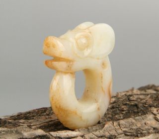 Chinese Exquisite Hand - carved Ancient Dragon Carving Hetian jade statue 3