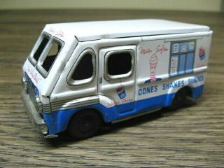 Vintage 1960s Metal Mister Softee Ice Cream Truck Tin Litho Friction Toy Japan