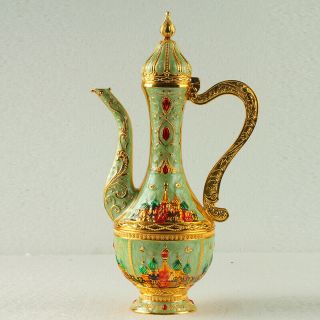 Chinese Exquisite Cloisonne Teapot Carved Castle R0001