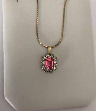 Victorian 14k Yellow Gold Pink Sapphire Pendant And 18” 14k Box Chain Necklace