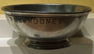Fine Antique Pewter Mess Bowl,  " Hms - Rodney ",  C.  1900