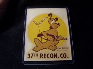 One Very Rare Wwii 37th Recon Company Decal Walt Disney Design