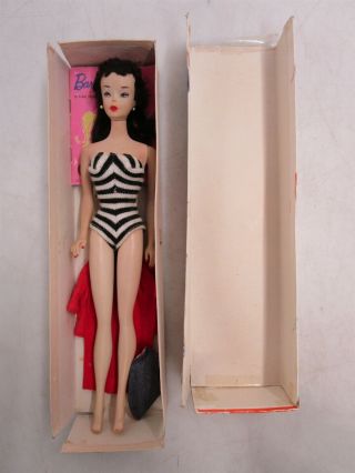 Barbie Doll Burnette Vintage Swimsuit Stand Coat Skirt 1960 Stock 850 3 Mattel