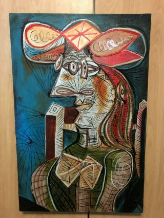 Pablo Picasso Spanish Artist Oil Painting On Canvas Signed 18  X 27.  5