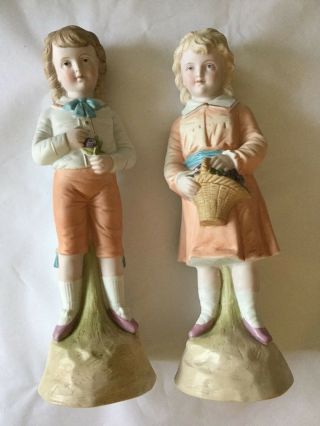 ANTIQUE VICTORIAN PASTEL BISQUE GIRL & BOY FIGURE ' S FIGURINES GERMANY 2