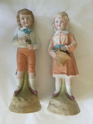 ANTIQUE VICTORIAN PASTEL BISQUE GIRL & BOY FIGURE ' S FIGURINES GERMANY 5