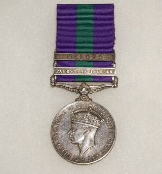 Kings General Service Medal W/ Malaya & Palestine Clasps Engraved British Medal