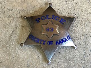 Vintage County Of Hawaii Police Badge Obsolete Antique